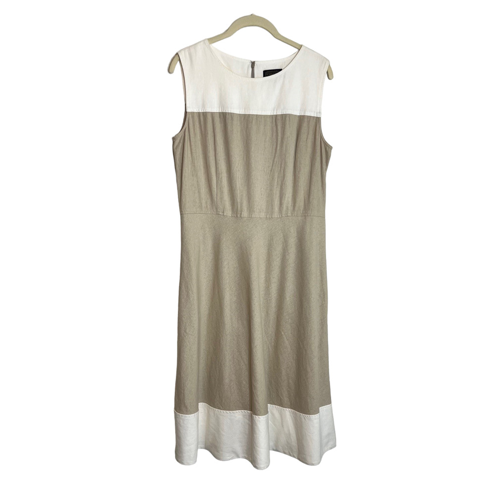 Pendleton Womens Sheath Dress Size 8 Beige Ivory Linen Blend Sleeveless Pockets